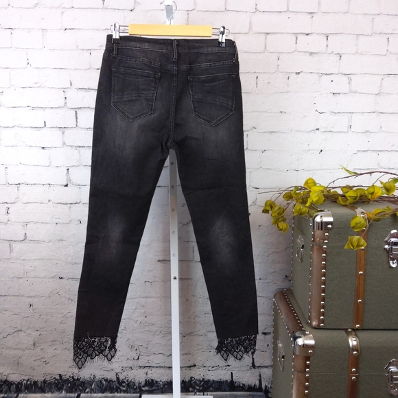 Driftwood Jackie Lace Hem Skinny Jeans Black - Picture 2 of 5